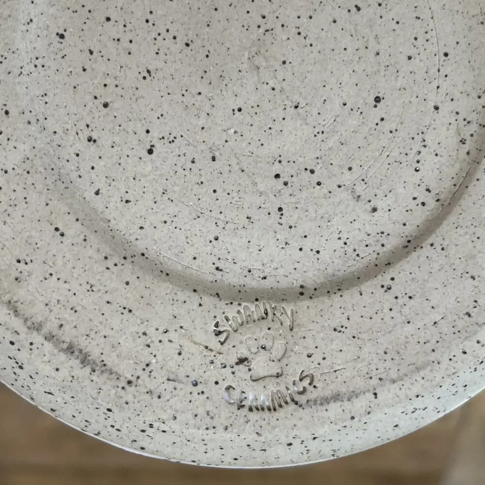 Swanky Ceramics Slow Feed Dog Bowl 5 inches Swirl Bottom White Speckle Finish